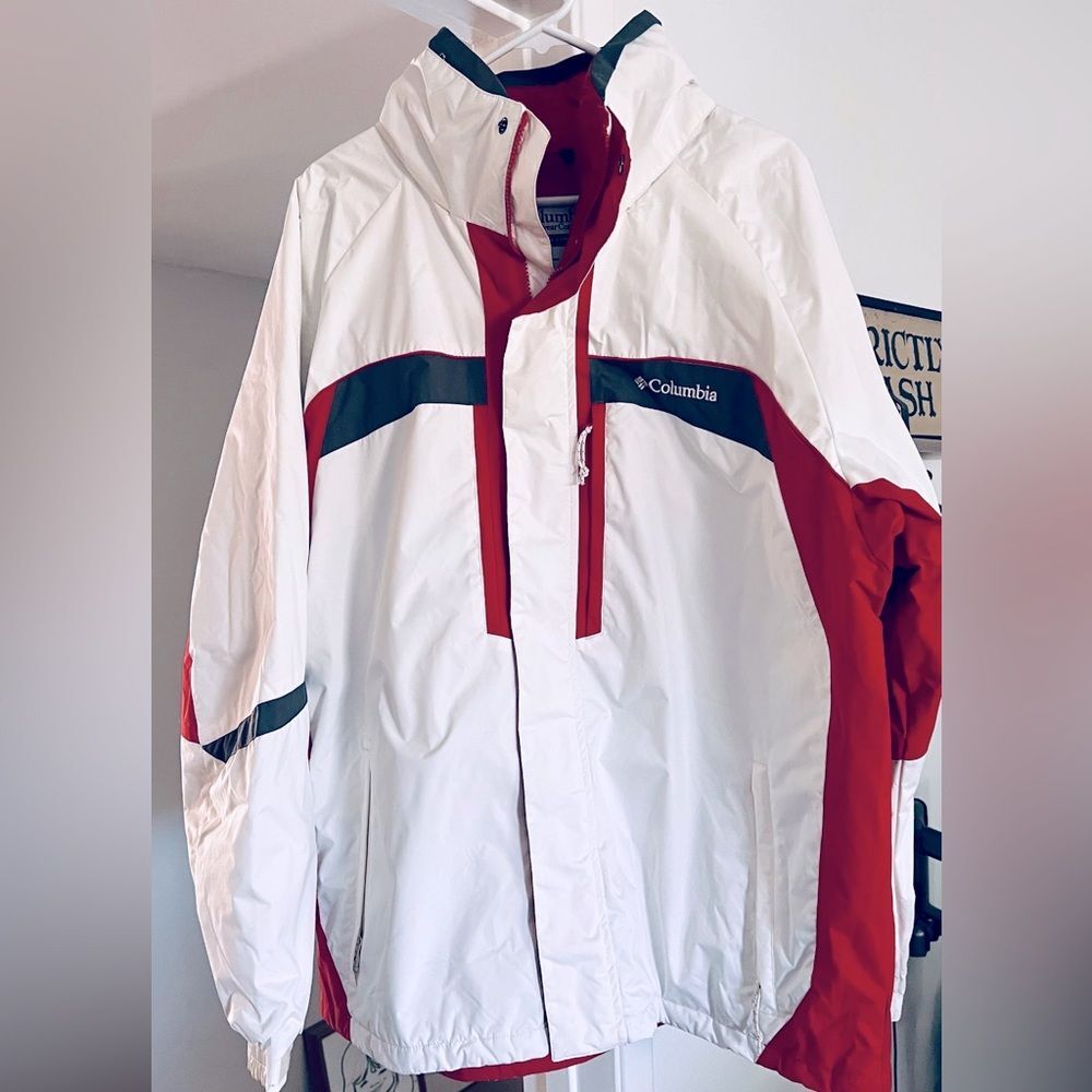Columbia Whirlibird White & Red Men’s Parka Jacket Size XXL